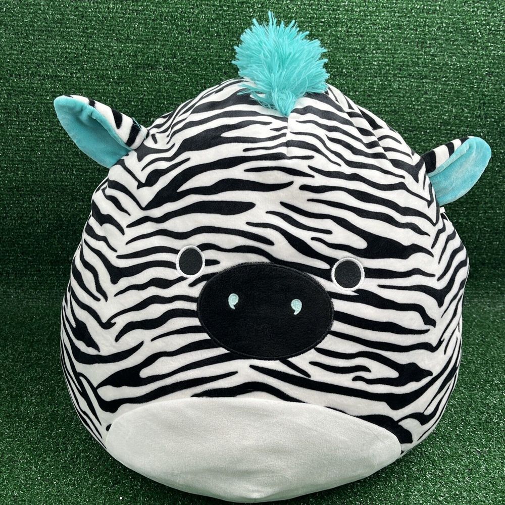 Squishmallow Zeke the Zebra 16" Black White Teal Plush Kelly‎ Toys